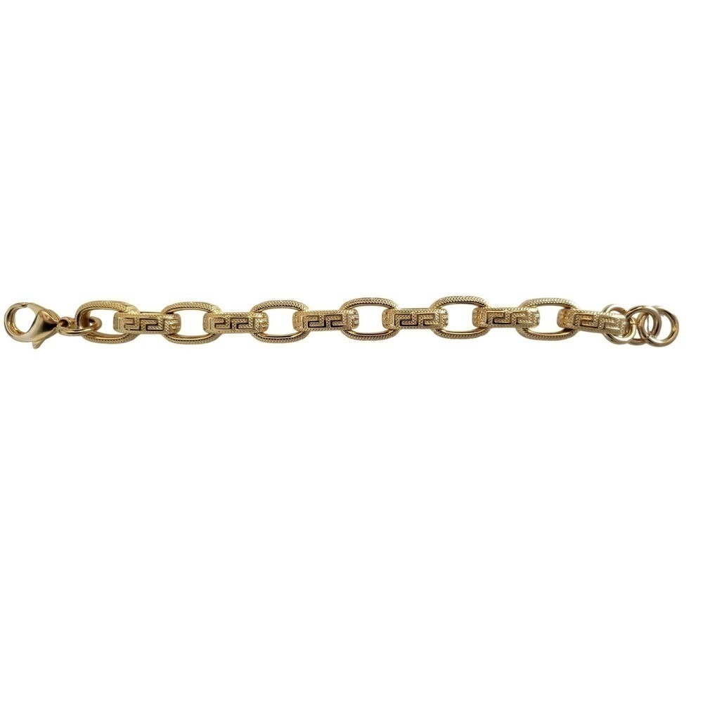 Bronze Italy Gold Tone Greek Key Greca Link Chain Bracelet Made in Italy - Picture 5 of 6